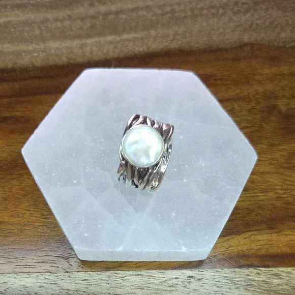 Silpada .925 Sterling Silver Mermaid Coin Pearl Woven Ring Size 9 R1542 - Picture 3 of 5